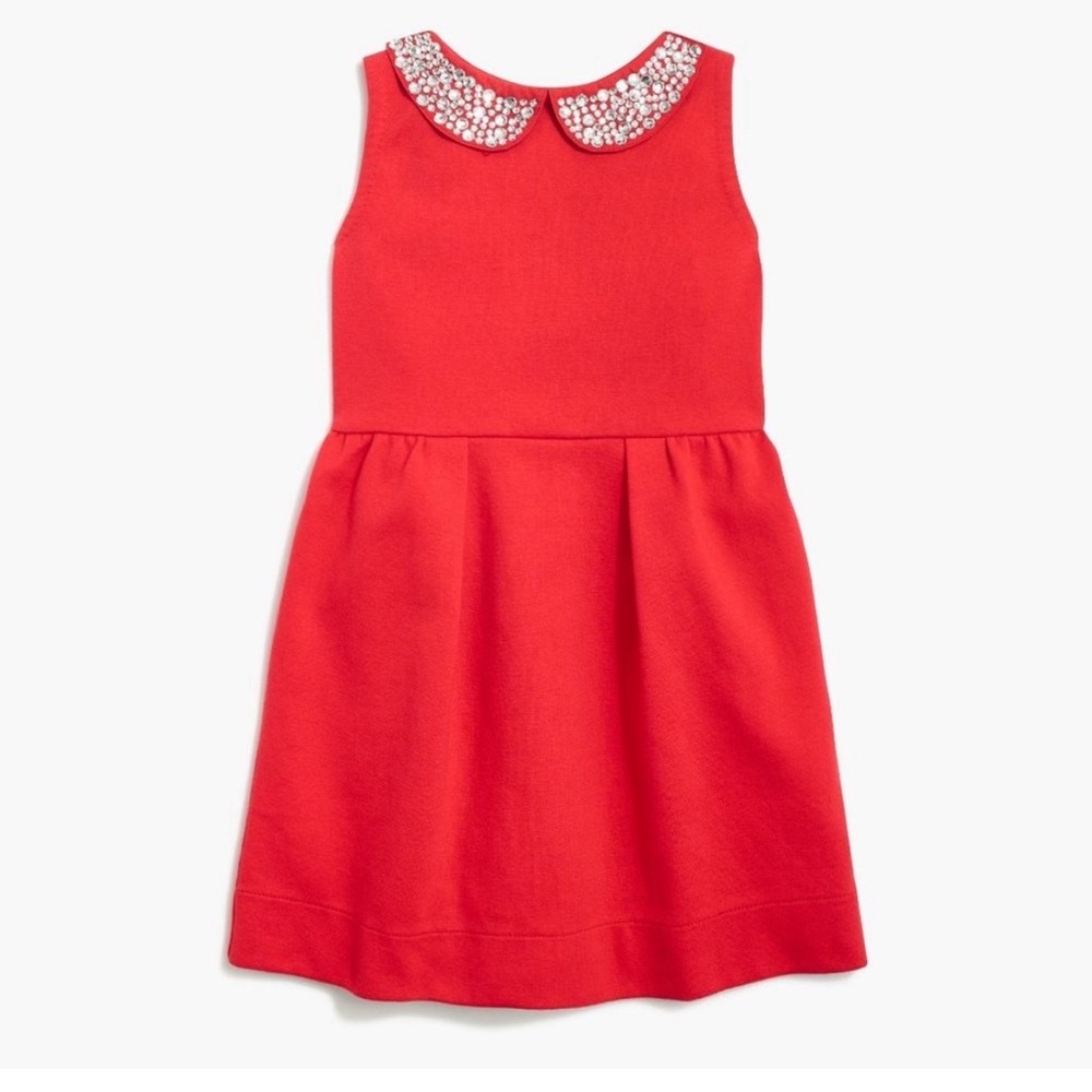 J.Crew Girls Rhinestone Jeweled Collar Red Dress Size 4